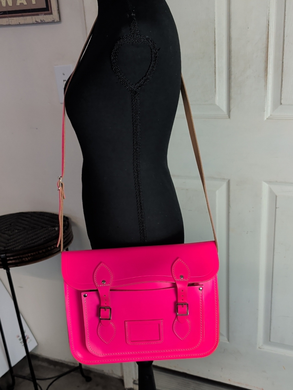 Cambridge Satchel Bag Neon Pink Bright Leather